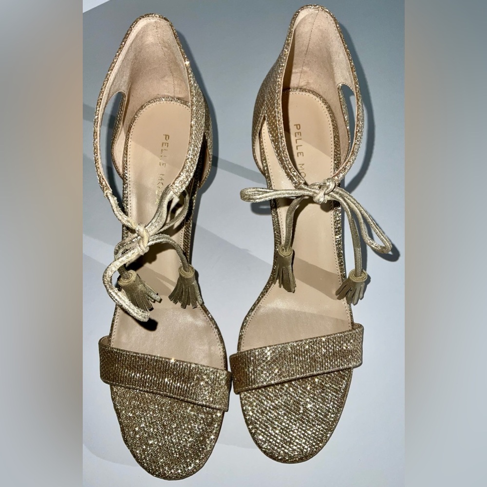 Pelle Moda Roz Mid Heel - size 10 - Gold - ankle ties with tassels - Picture 9 of 12